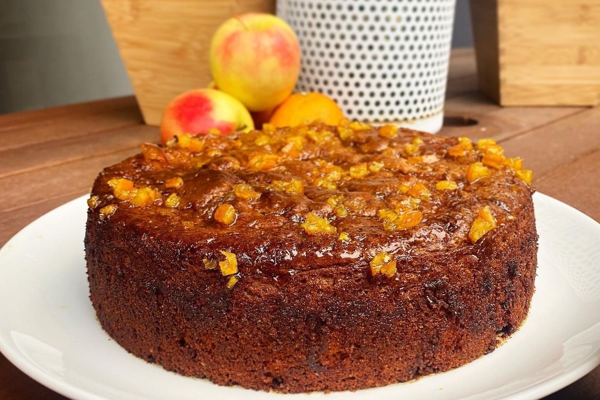 Rye and apple tea cake with mandarin ginger jam