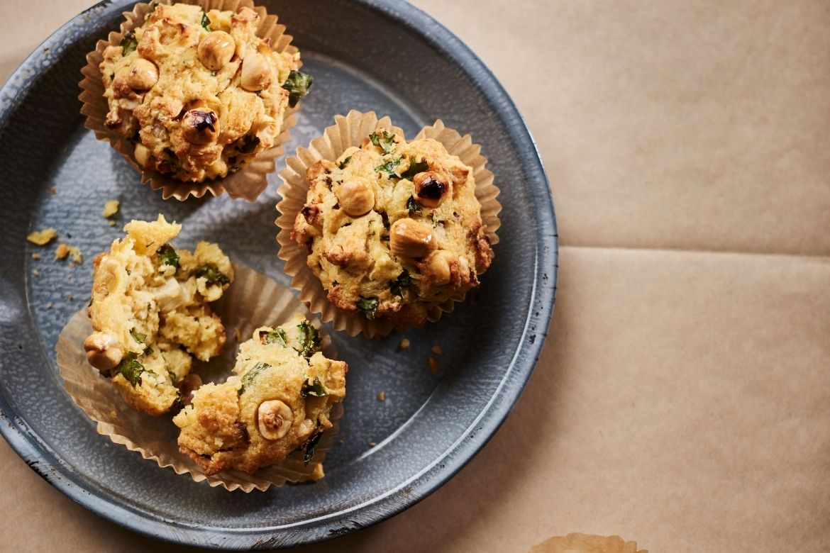 Celeriac, kale and hazelnut muffins