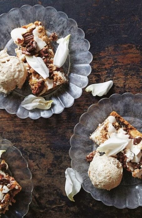 Rhubarb & rose meringue tart