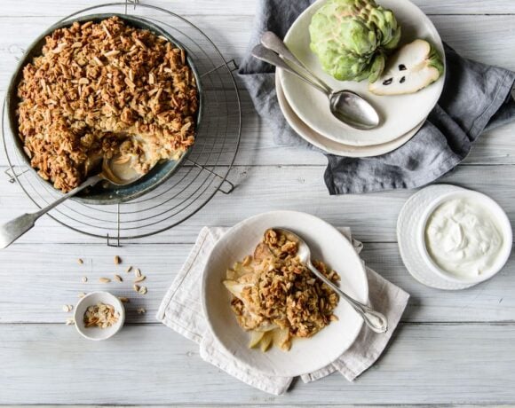 Custard apple and pear crumble