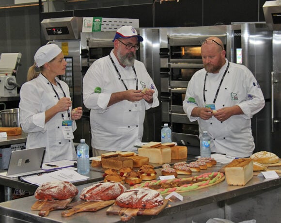 Bake Skills Australia 2022 judges in an industrial kitchen