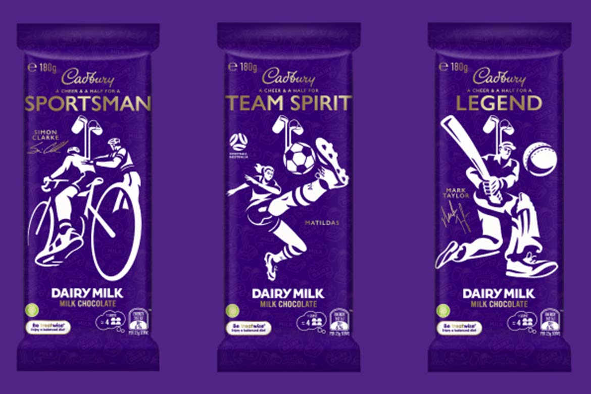 Three of the promotional chocolate blocks that Cadbury is running as part of its A Cheer & A Half campaign
