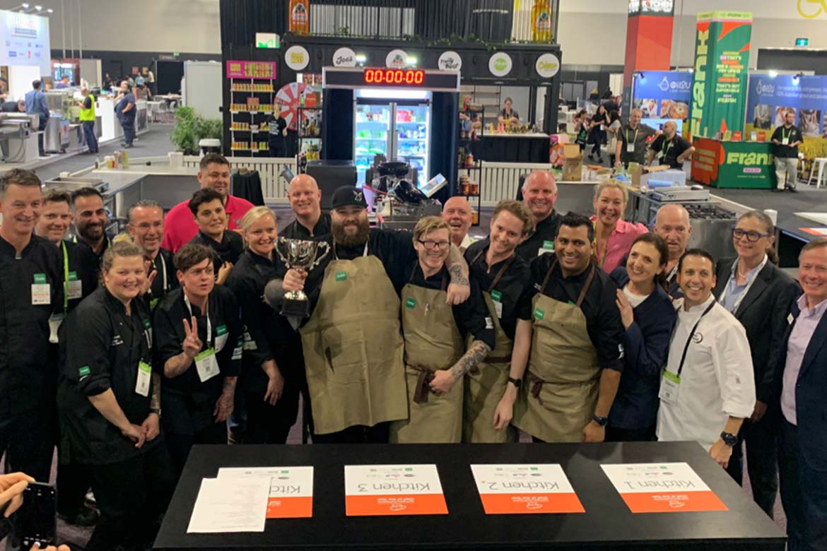 Finalists and judges celebrate Konstantin Putkin winning Chef of the Year 2022 last year in Sydney. He is coming back this year in Melbourne to defend his title.