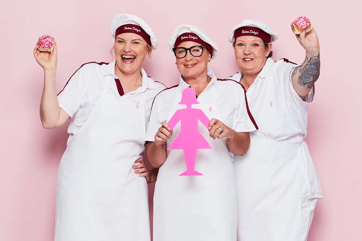 This year's Pink Bun campaign ambassadors Donna, Kim, and Holly (breast cancer)