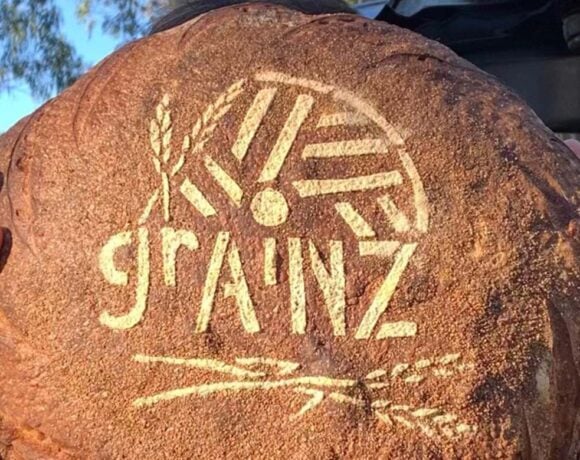 loaf of bread with GrAiNZ stencilled on the front