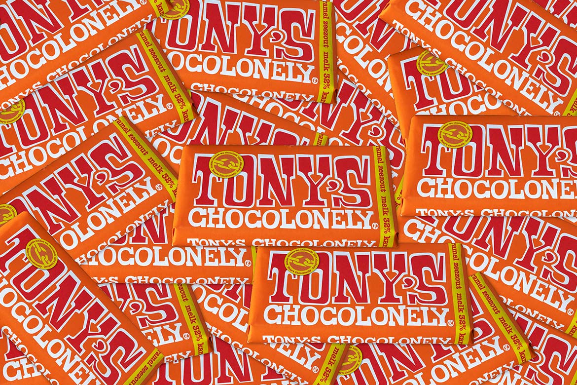 A pile of Tony's Chocolonely bars