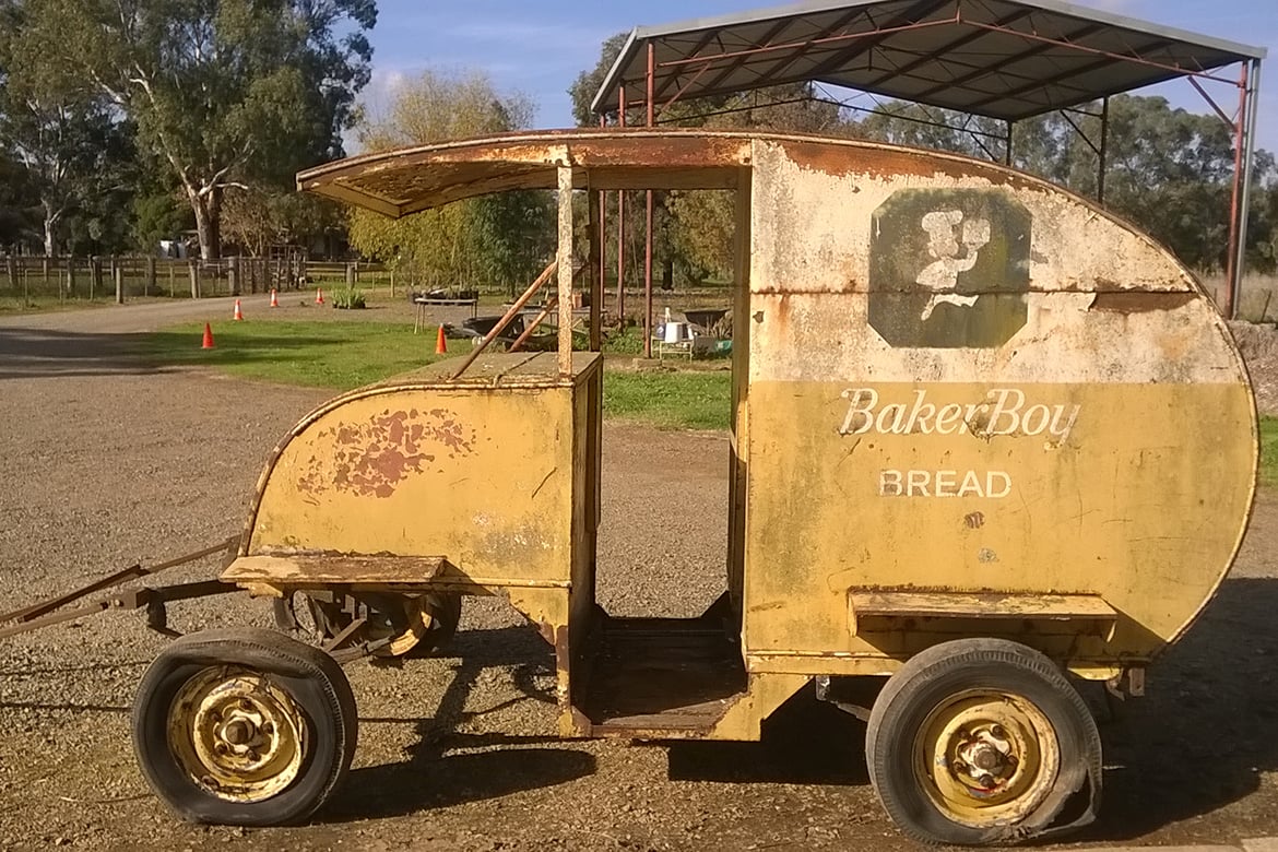 old school bread cart that has been restored