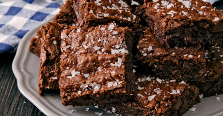 salted fudgebrownies sitting on a plate