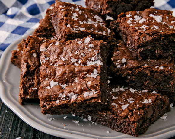 salted fudgebrownies sitting on a plate