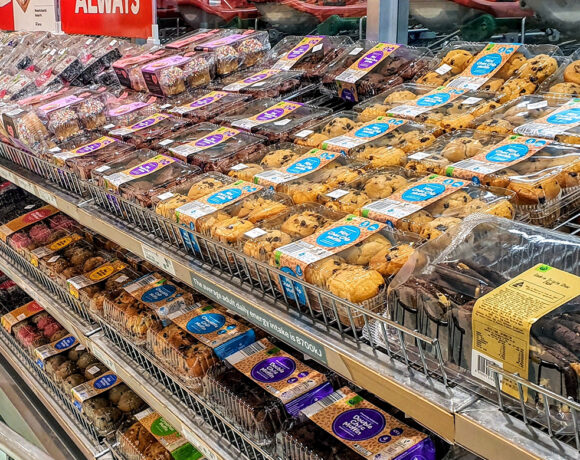 Walkerston, Queensland, Australia - September 15th 2019: Woolworths supermarket shelves stocked with baked goods for sale