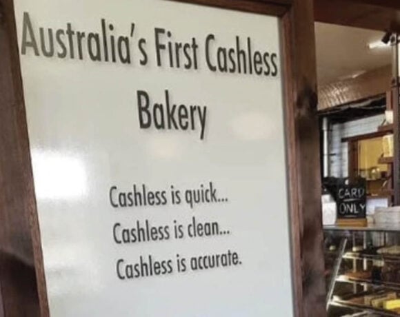 The sign says Cashless is quick... cashless is clean... cashless is accurate