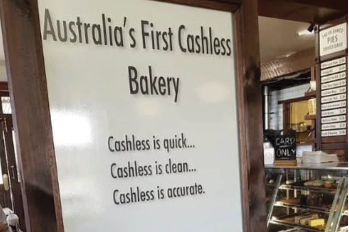 The sign says Cashless is quick... cashless is clean... cashless is accurate