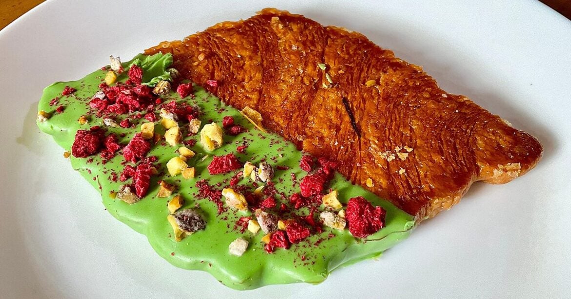 flat croissant with green icing
