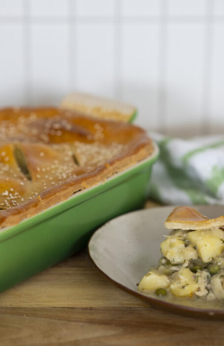 Barramundi, potato and fennel pie with gluten-free pastry