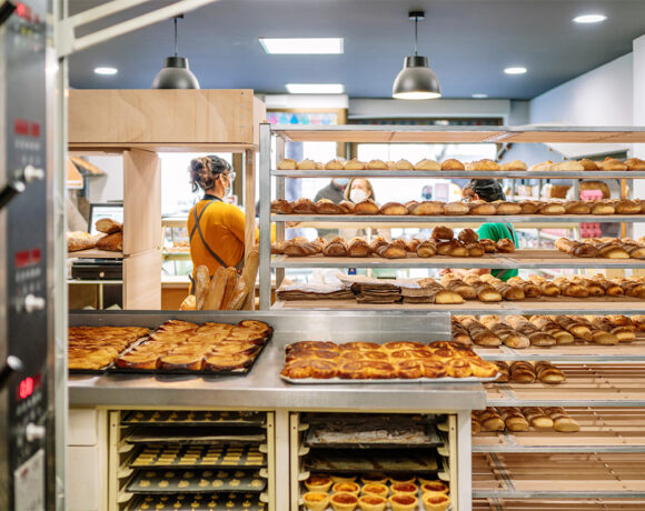 Small business owners need to look after themselves too. Pictured is a bakery counter from behind in the kitchen.