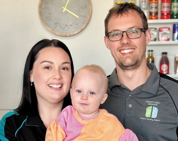 North End Bakehouse owners Matt and Kiah Aylett are pictured with their daughter