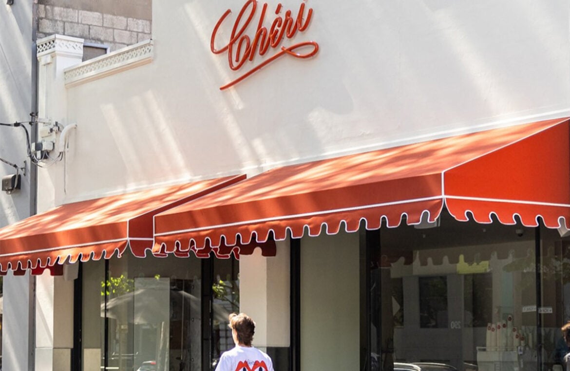 Cheri has opened its doors in Melbourne. Pictured is a cream shopfront with an orange sign saying Cheri