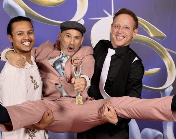 Brooklyn Boy Bagels owner Michael Shafran (centre) with employees at the Local Business Awards