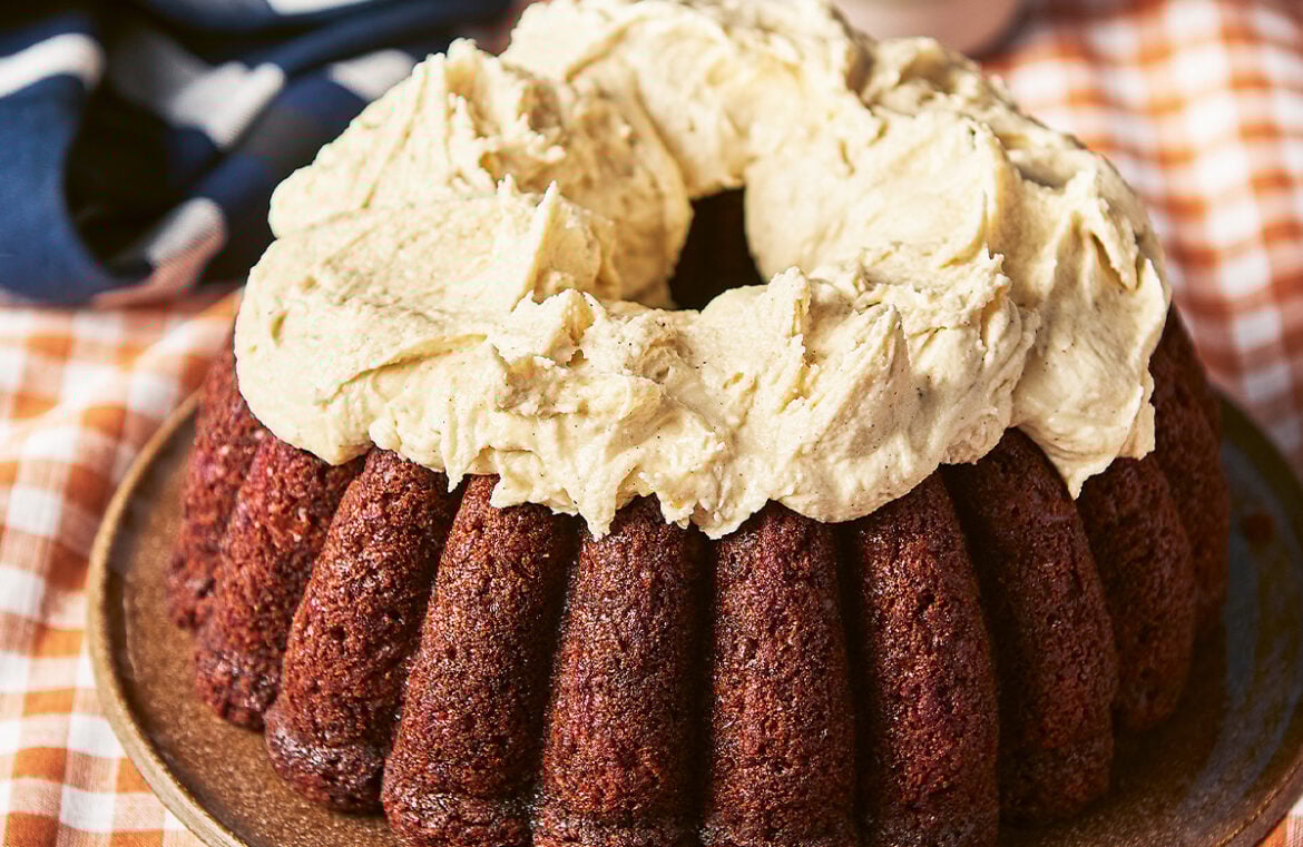 Jo Barrett's beetroot and apple cake with wattleseed icing