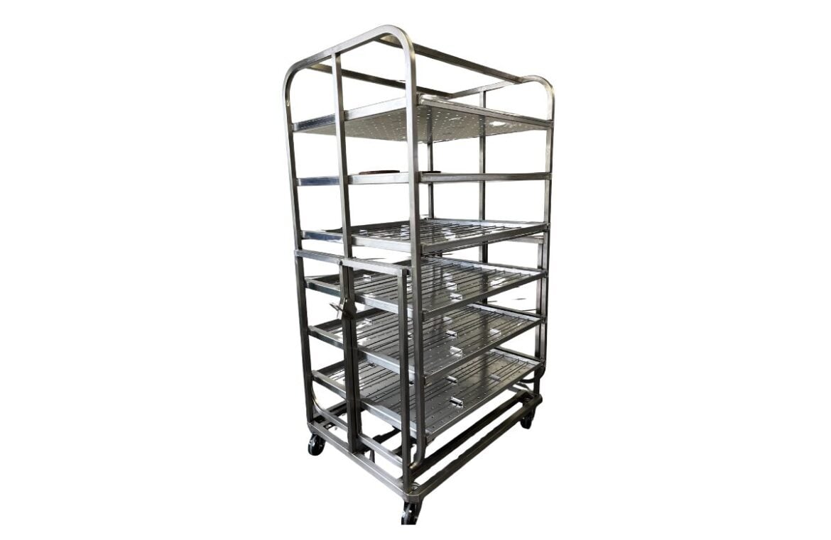 Direct Bakery's stainless steel rotating oven trolley