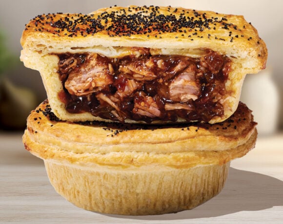 The new beef and shiraz pie collaboration between Ferguson Plarre and Fowles Wine