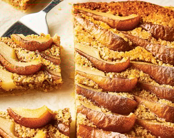 Pear and frangipane slab tart