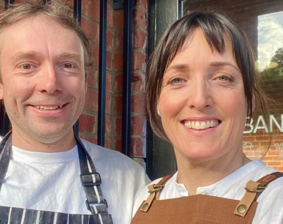 Pippa and Michael James out the front of the Urbanstead bakery