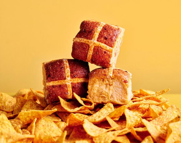 The hot cross bun collaboration includes a savoury cheesy jalapeno variety with Doritos