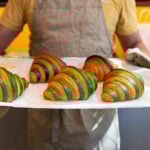Matcha and white chocolate croissants