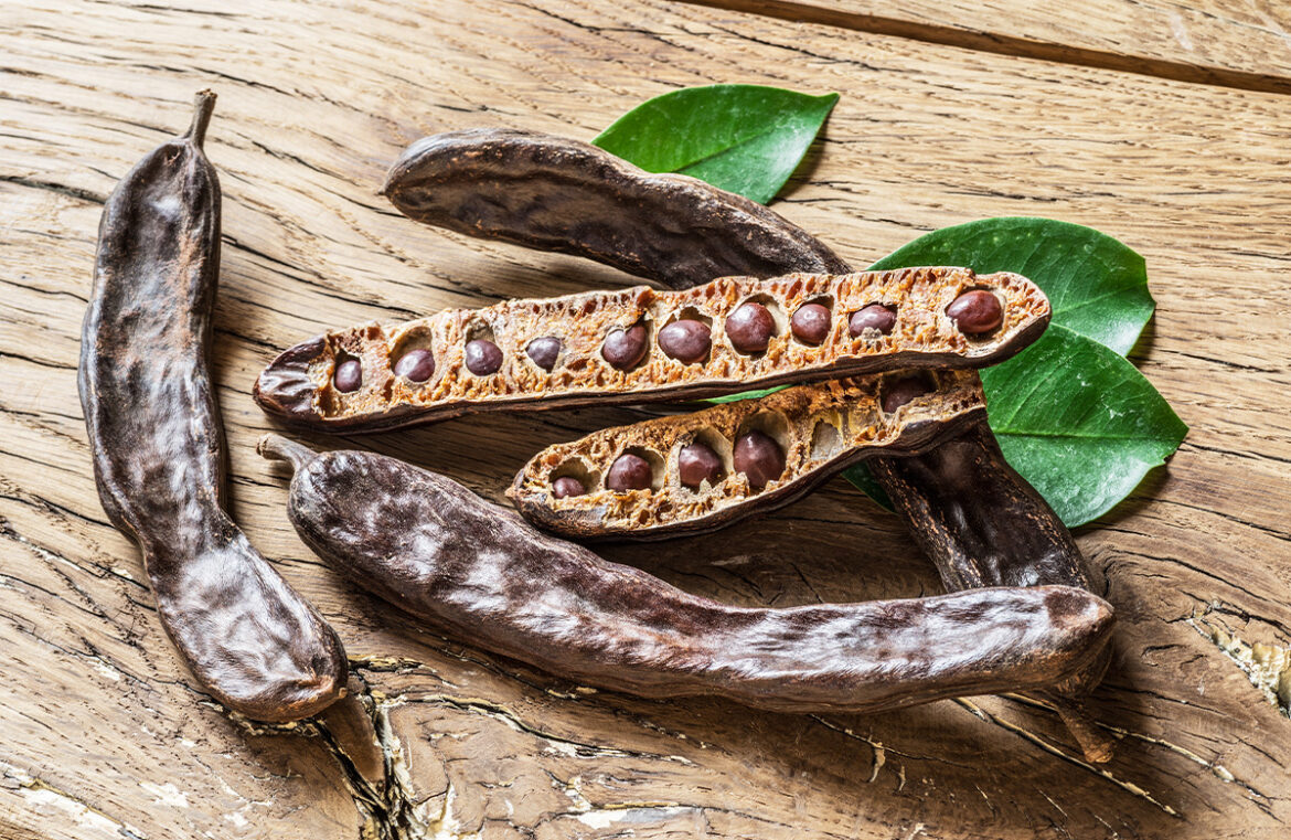 Carob pods and beans. Researchers from National University of Singapore believe carob could help save the struggling cocoa industry