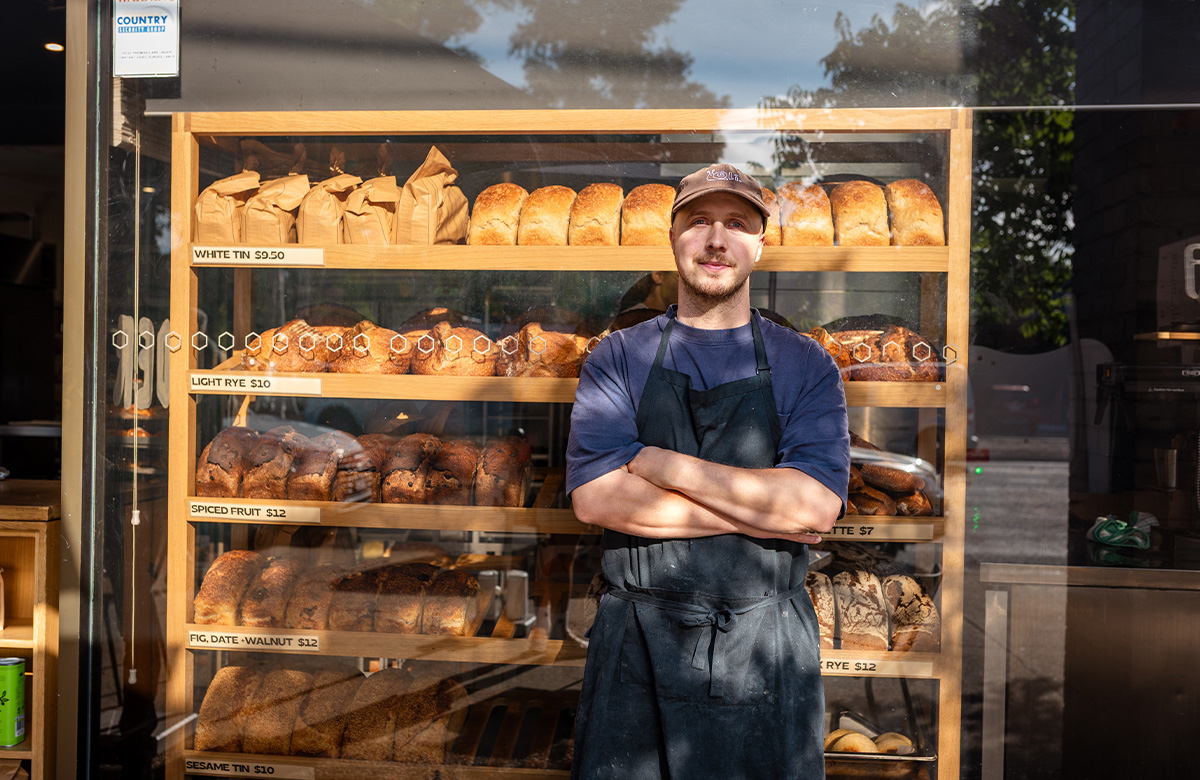 Lachlan out the front of Under Bakery
