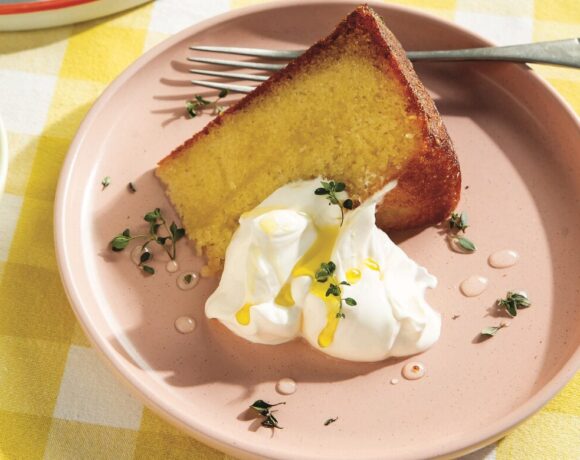 Olive oil cake with lemon and thyme glaze