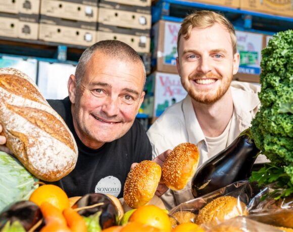 Funky Foods CEO Noah Pratt with Sonoma Artisan Breads' Craig Eickenhoff