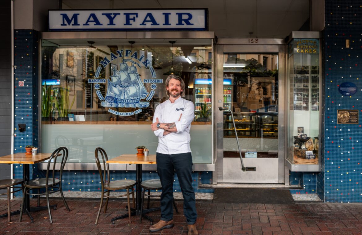Phil Donnelly in front of Mayfair Patisserie