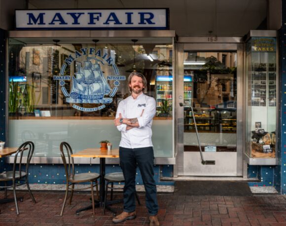 Phil Donnelly in front of Mayfair Patisserie