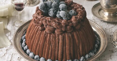 Red wine chocolate pear ginger dome cake