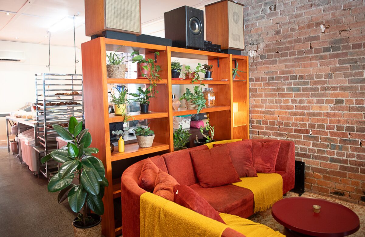 The bakery's interior theme can be described as curated comfort